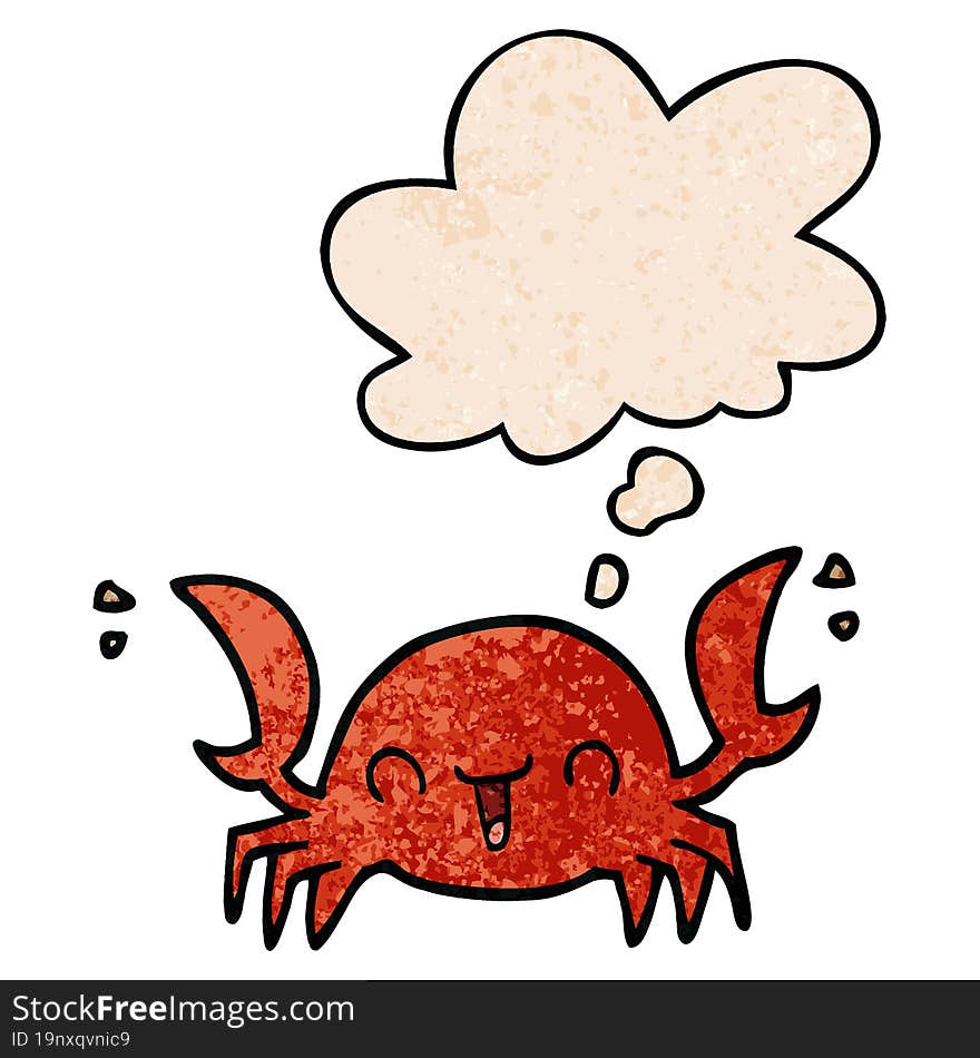 Cartoon Crab And Thought Bubble In Grunge Texture Pattern Style