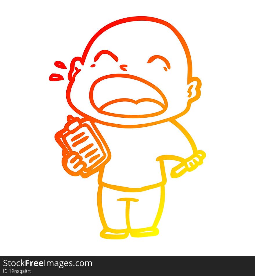 warm gradient line drawing of a cartoon shouting bald man