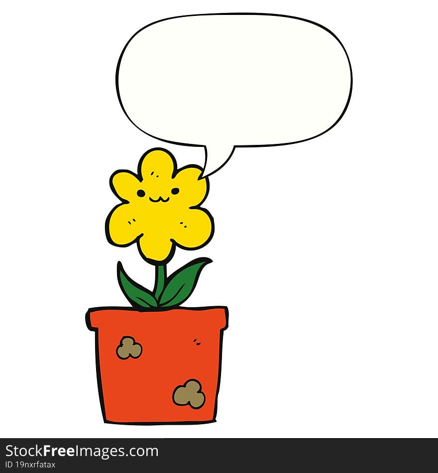 cartoon house plant and speech bubble