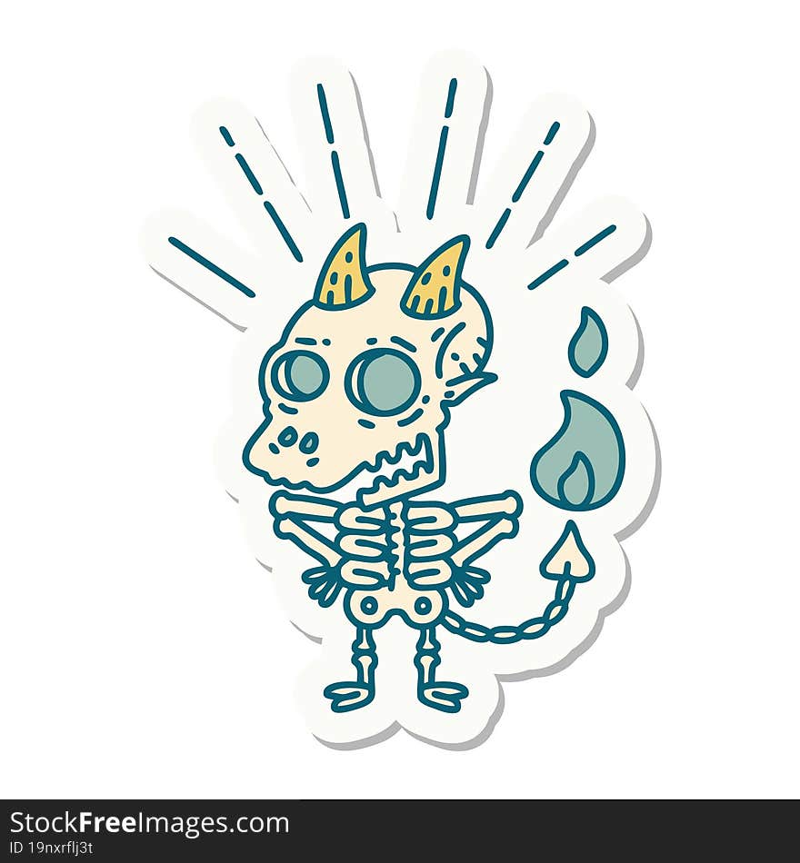 sticker of tattoo style skeleton demon character