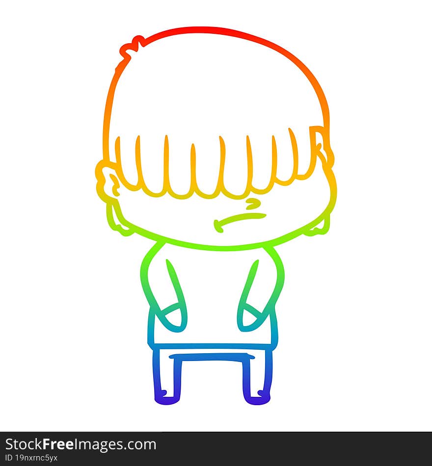 rainbow gradient line drawing cartoon boy with untidy hair