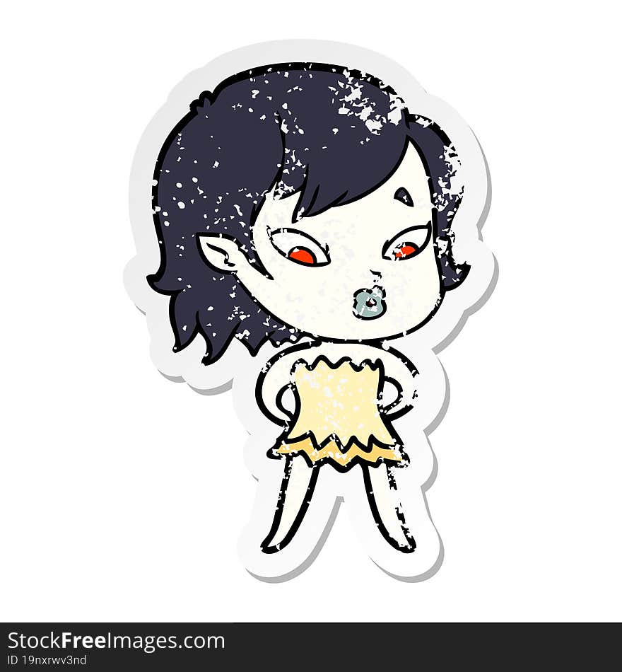 distressed sticker of a cute cartoon vampire girl