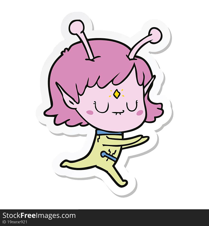 sticker of a cartoon alien girl