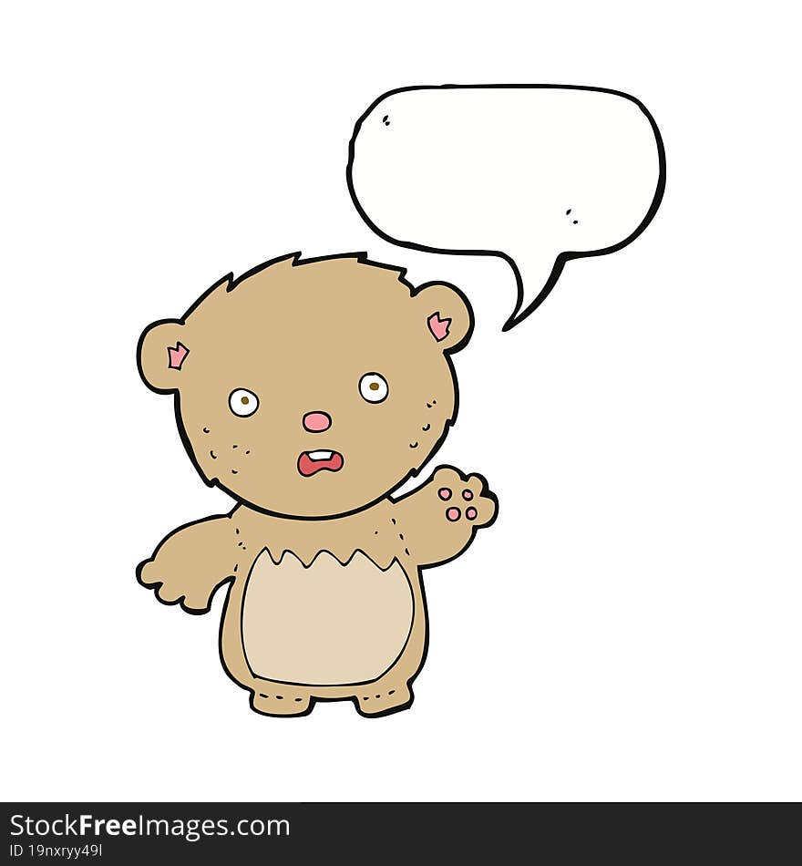 cartoon worried teddy bear with speech bubble