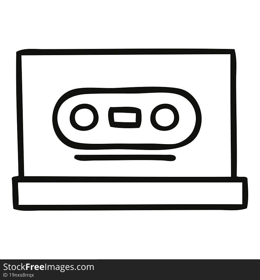 line drawing cartoon of a retro cassette