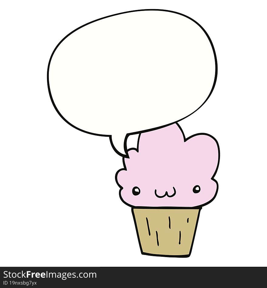 cartoon cupcake with face with speech bubble. cartoon cupcake with face with speech bubble