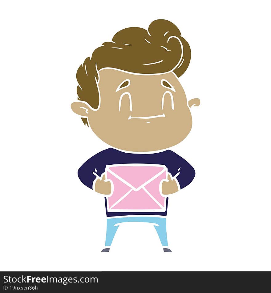 happy flat color style cartoon man