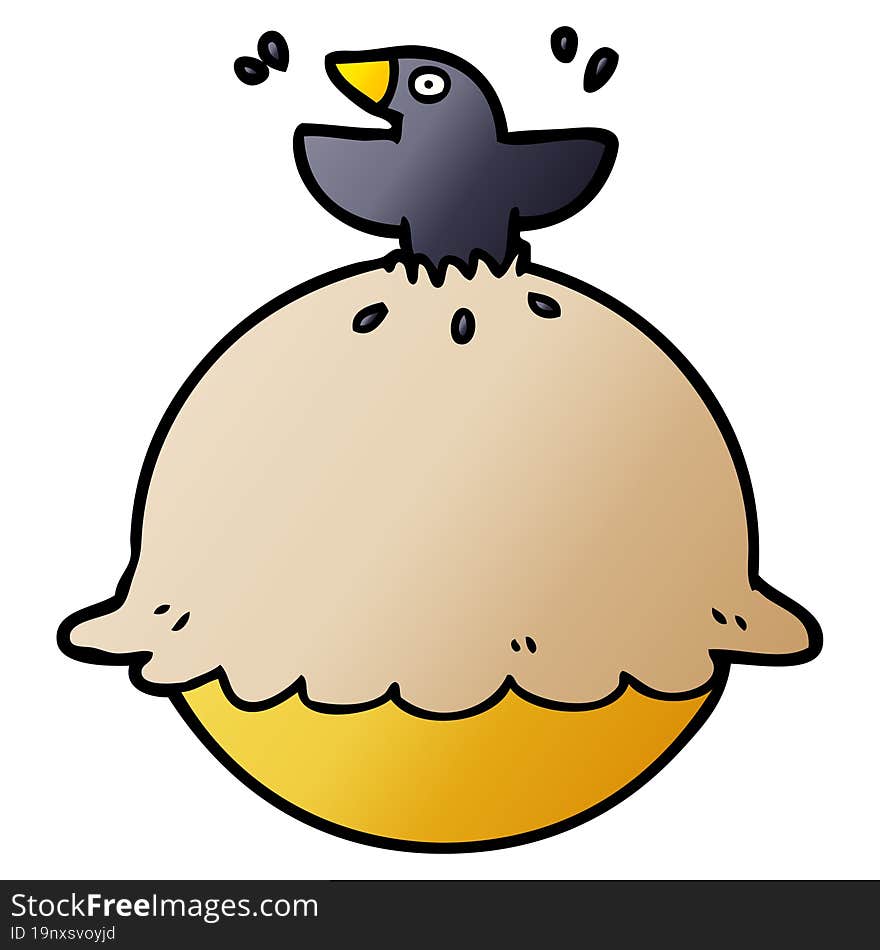 cartoon blackbird in a pie. cartoon blackbird in a pie