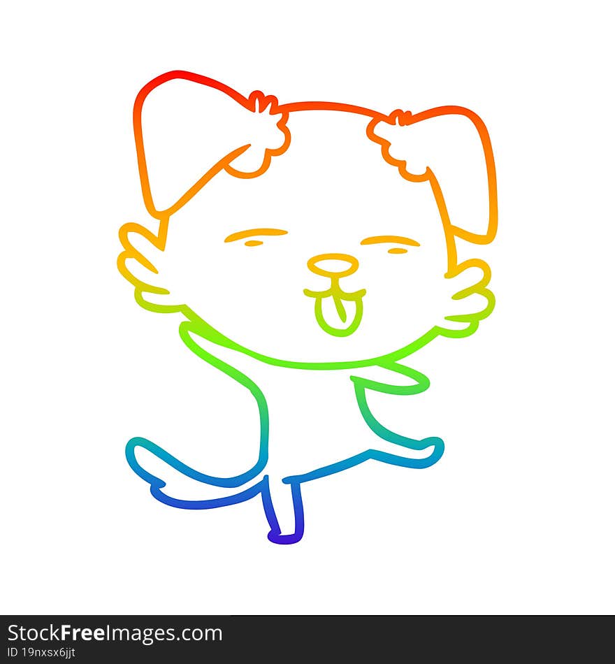 rainbow gradient line drawing of a cartoon dancing dog