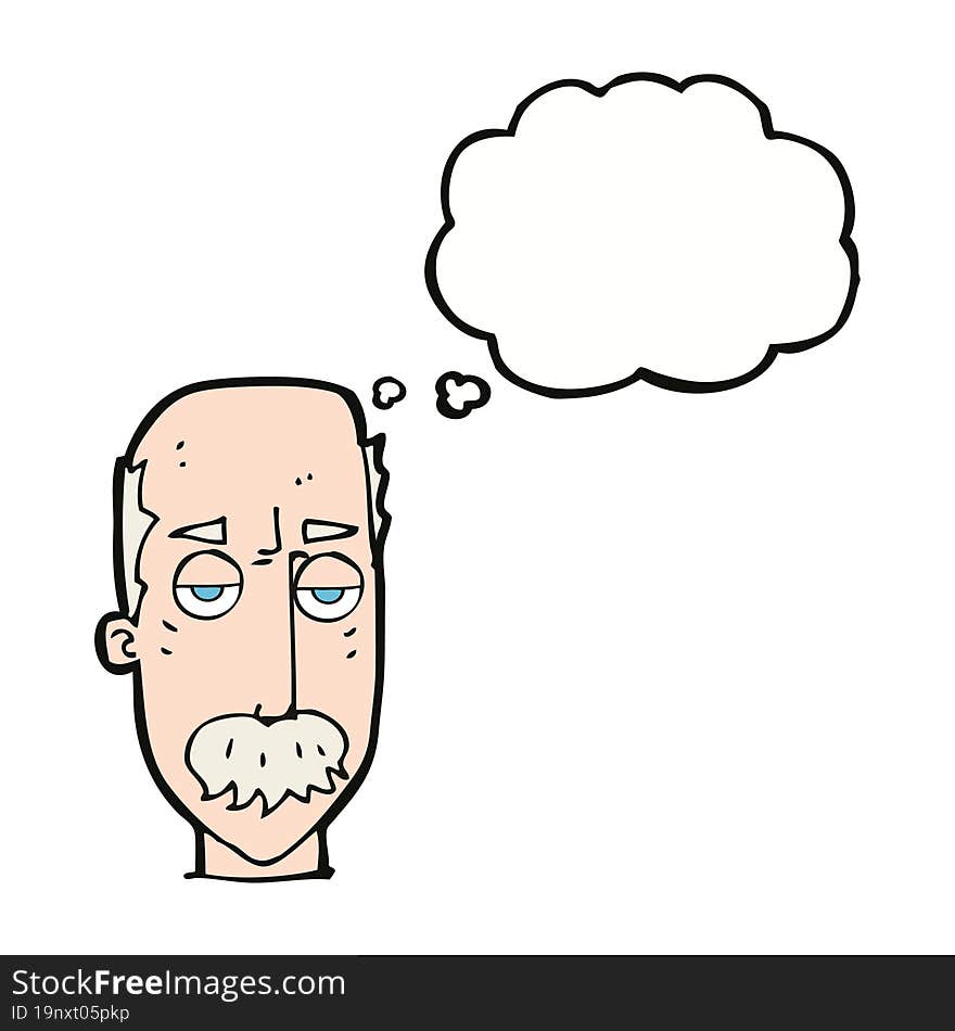 cartoon bored old man with thought bubble