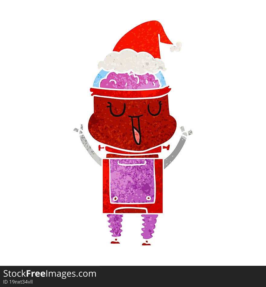 happy hand drawn retro cartoon of a robot wearing santa hat. happy hand drawn retro cartoon of a robot wearing santa hat