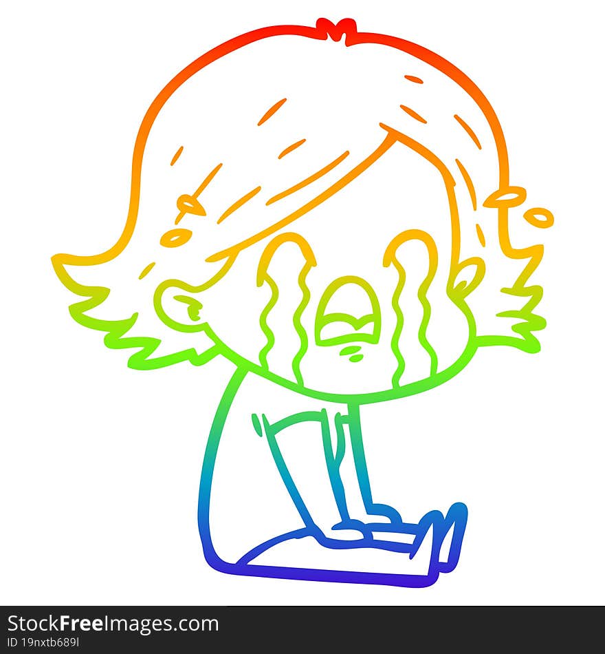 rainbow gradient line drawing of a cartoon woman crying