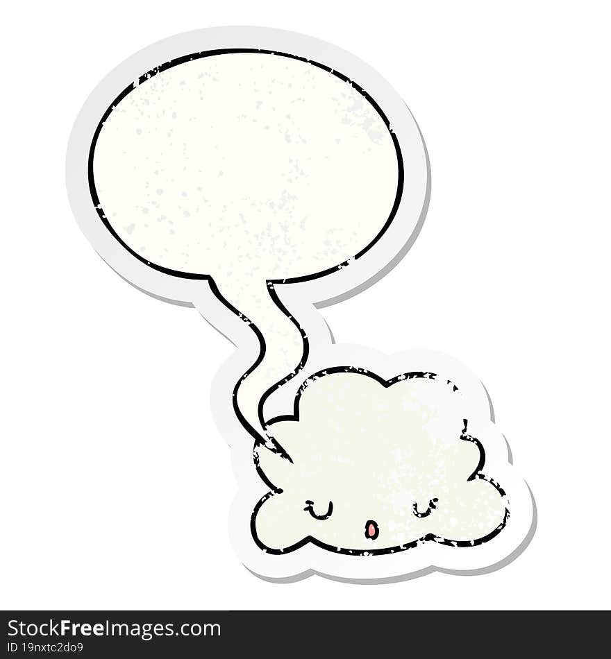 cute cartoon cloud and speech bubble distressed sticker