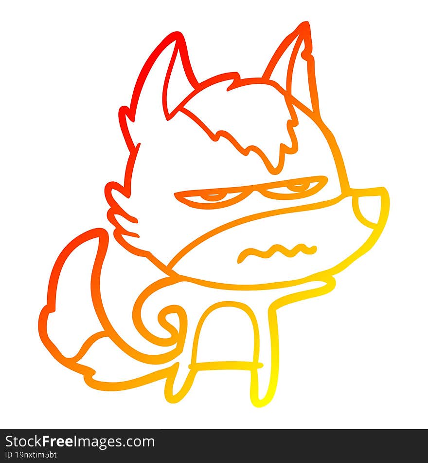 Warm Gradient Line Drawing Cartoon Annoyed Wolf