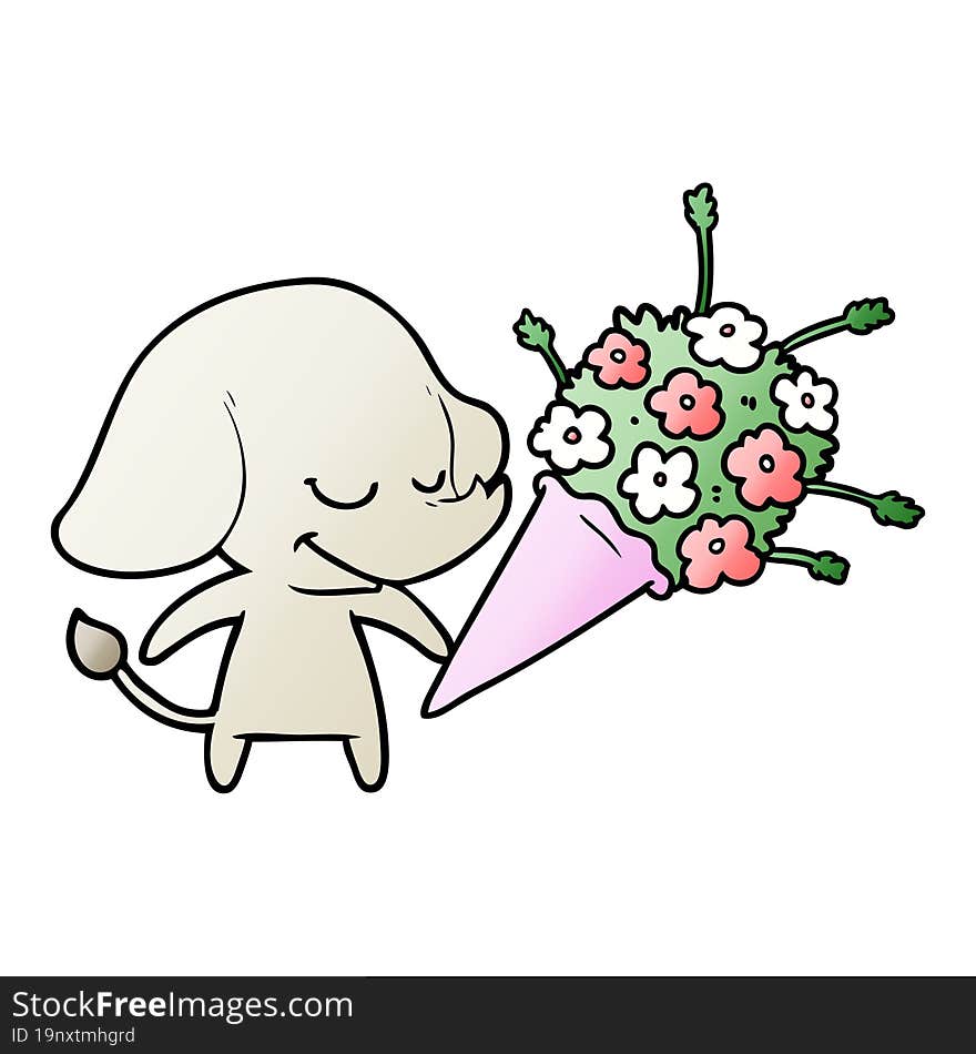 cartoon smiling elephant with flowers. cartoon smiling elephant with flowers