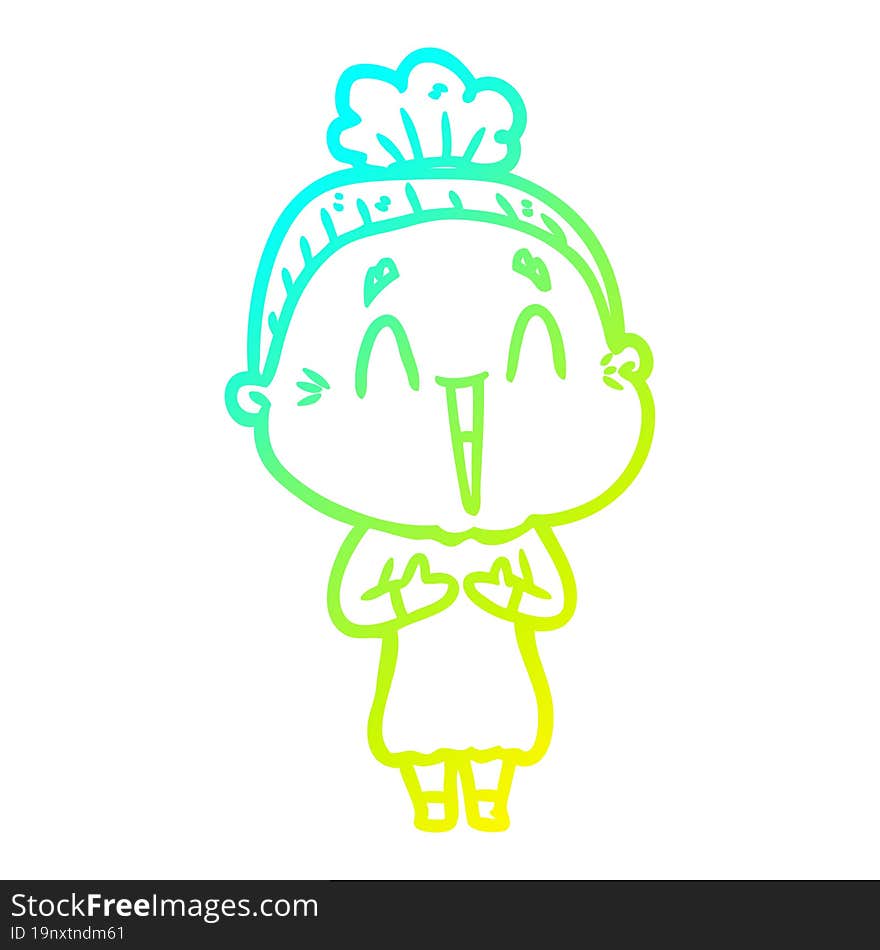 Cold Gradient Line Drawing Cartoon Happy Old Lady