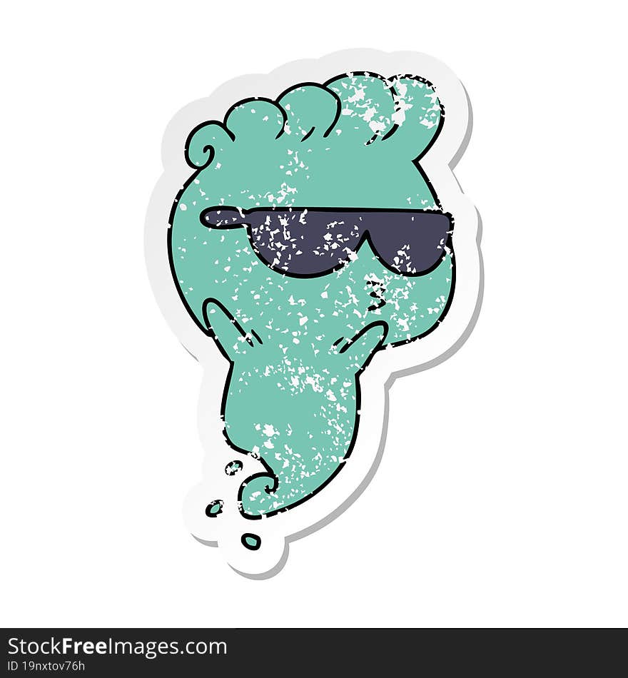 distressed sticker cartoon of kawaii scary ghost