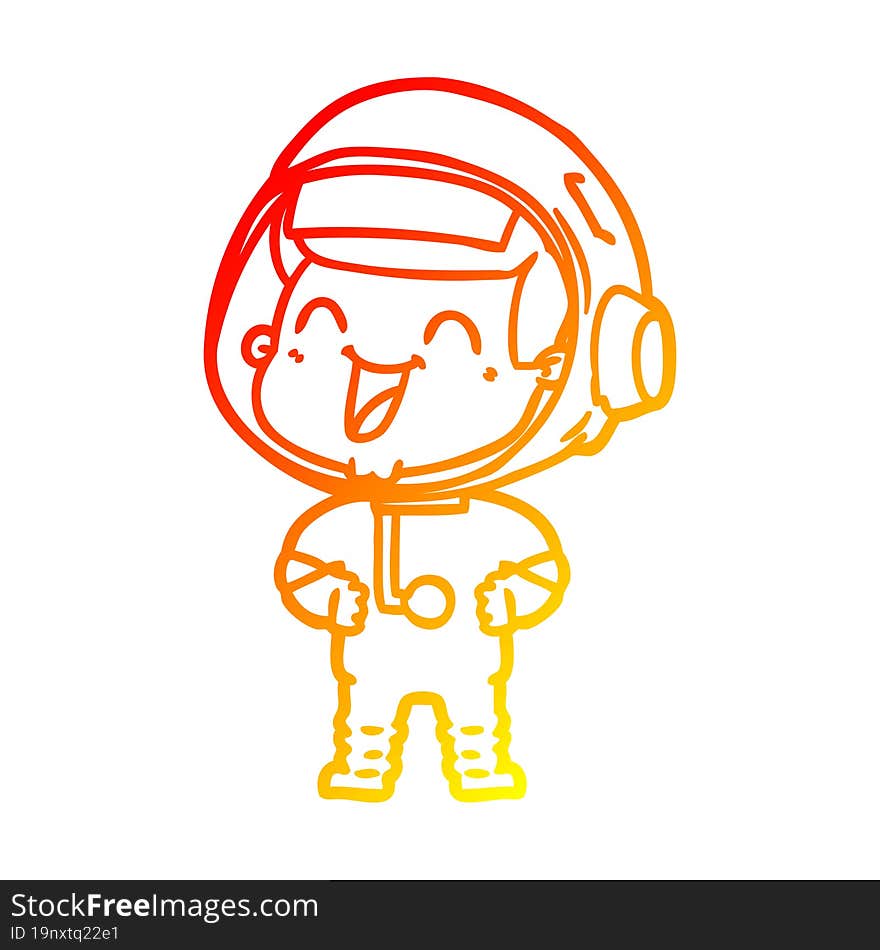 warm gradient line drawing of a happy cartoon astronaut