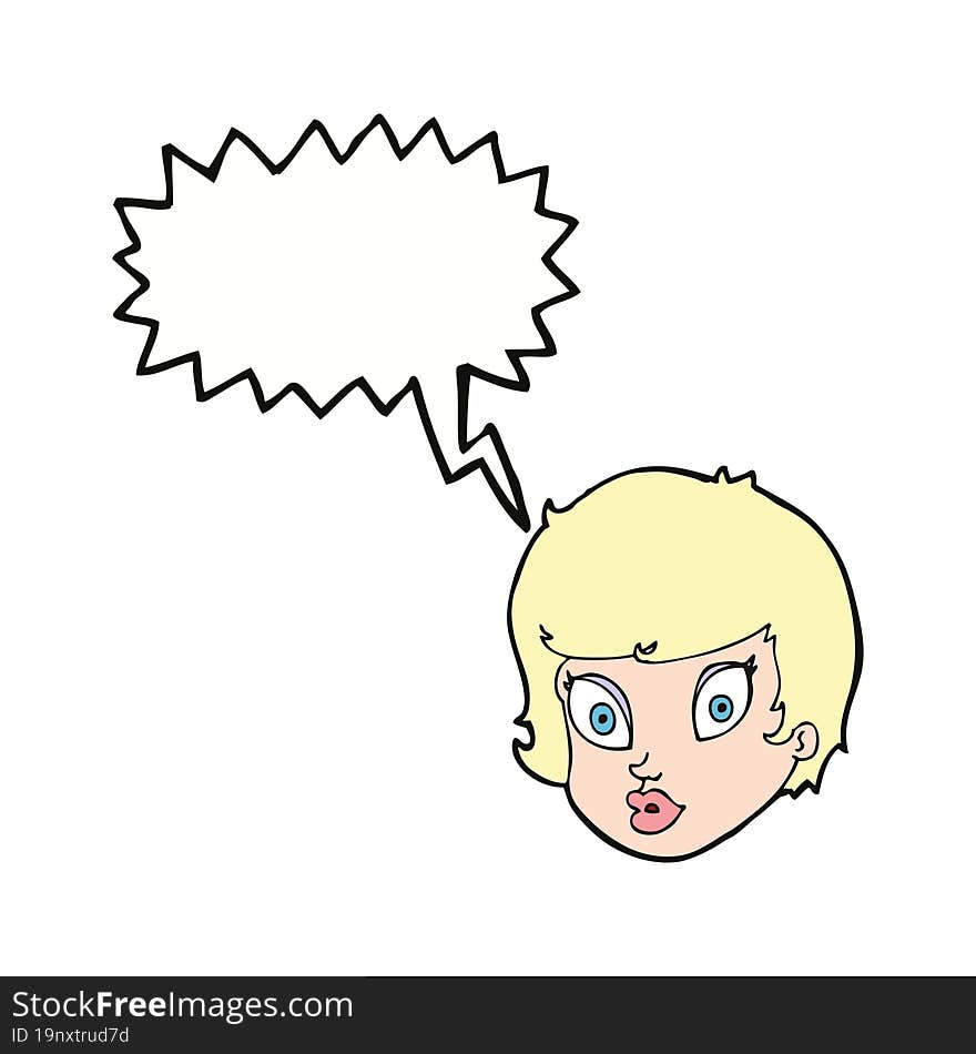 cartoon surprised female face with speech bubble