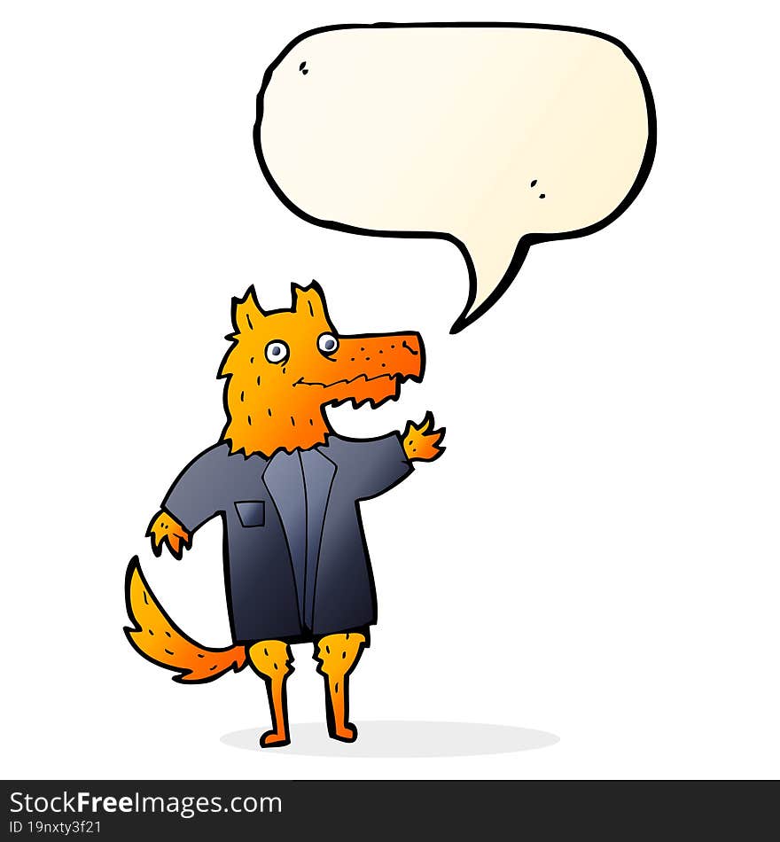 cartoon fox businessman with speech bubble