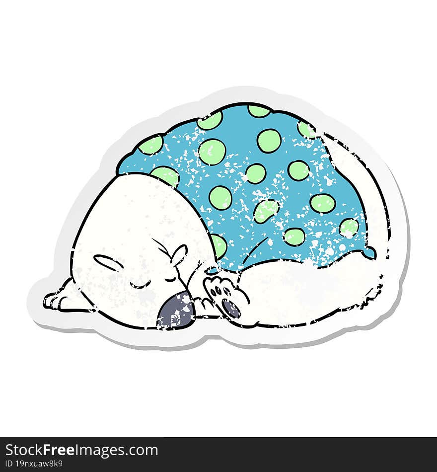 distressed sticker of a cartoon polar bear sleeping