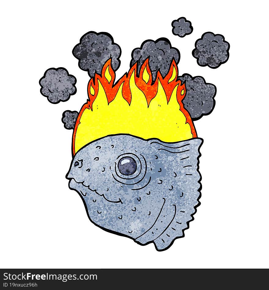 cartoon burning fish head