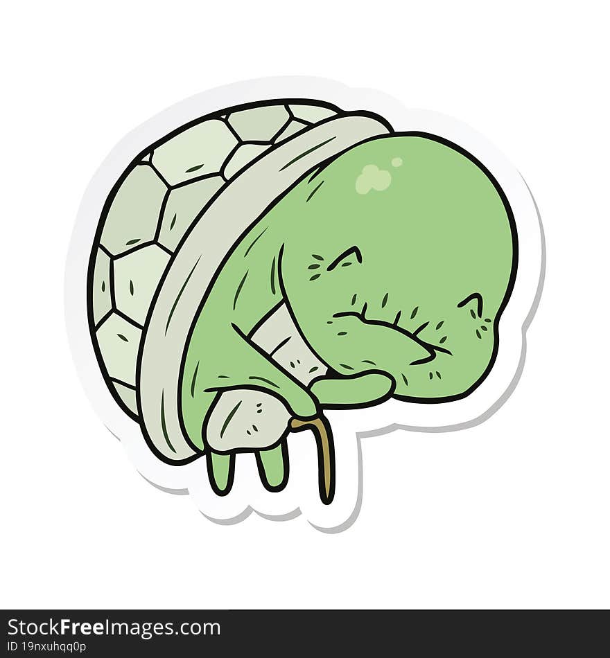 Sticker Of A Cute Cartoon Old Turtle