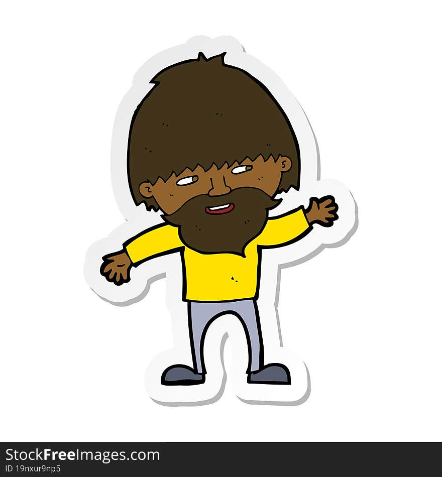 sticker of a cartoon happy bearded man waving