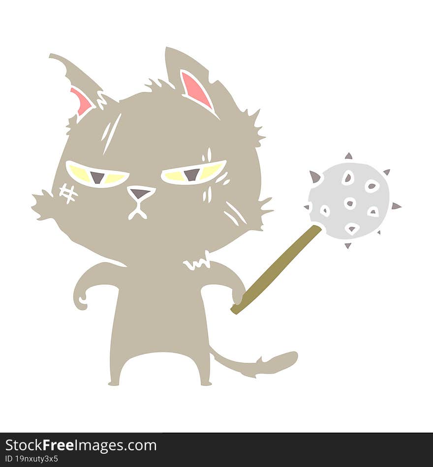 Tough Flat Color Style Cartoon Cat With Mace