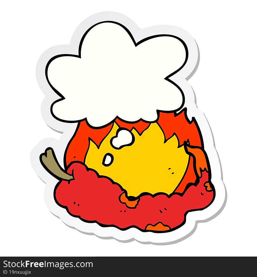 Cartoon Hot Chili Pepper And Thought Bubble As A Printed Sticker