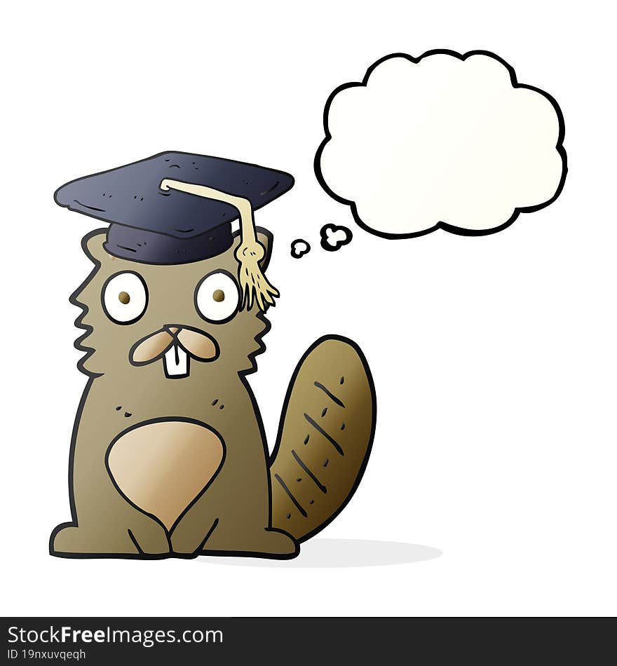 freehand drawn thought bubble cartoon beaver graduate