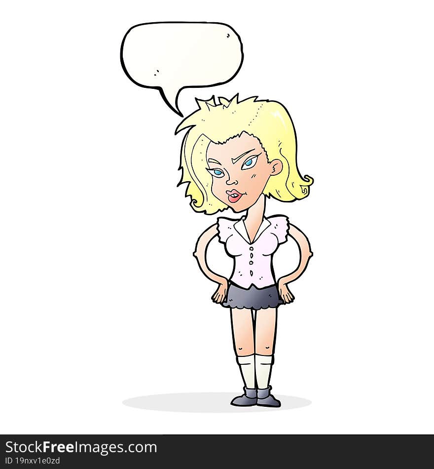 cartoon woman with hands on hips with speech bubble