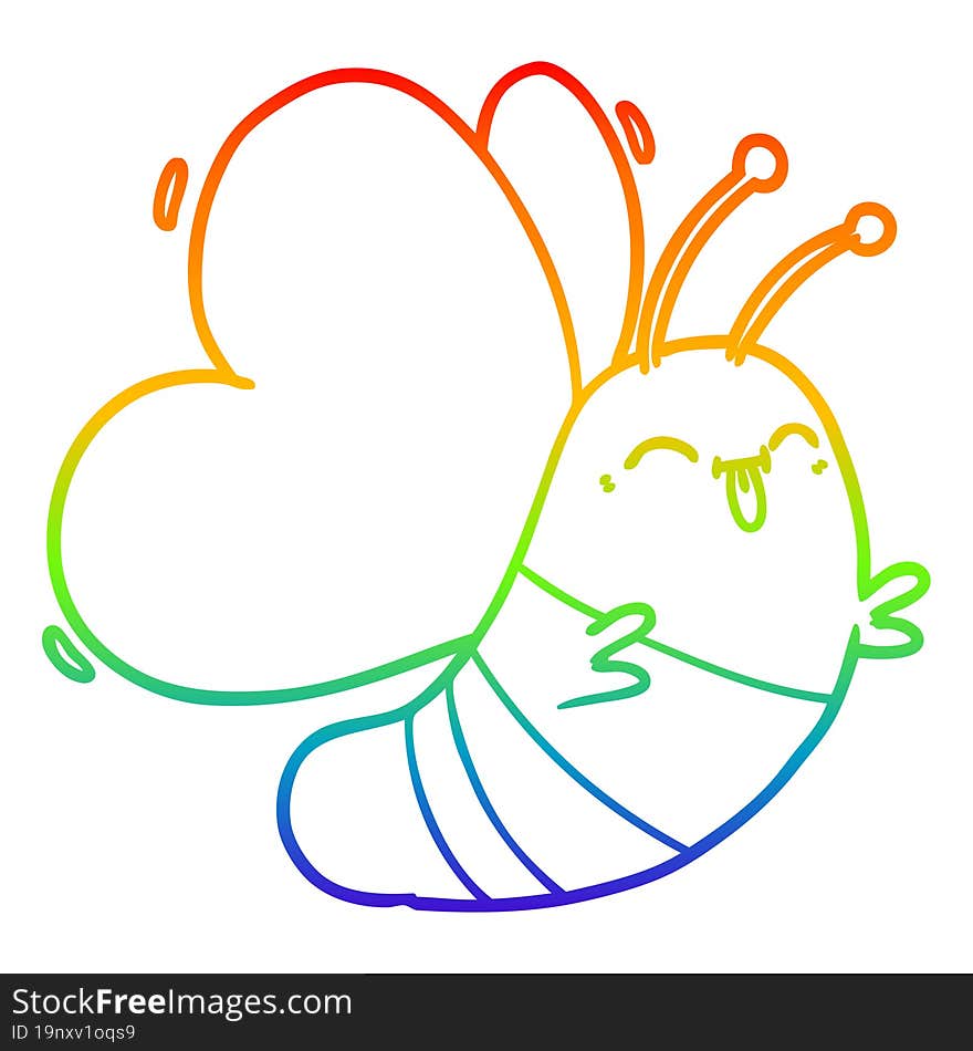 Rainbow Gradient Line Drawing Funny Cartoon Butterfly