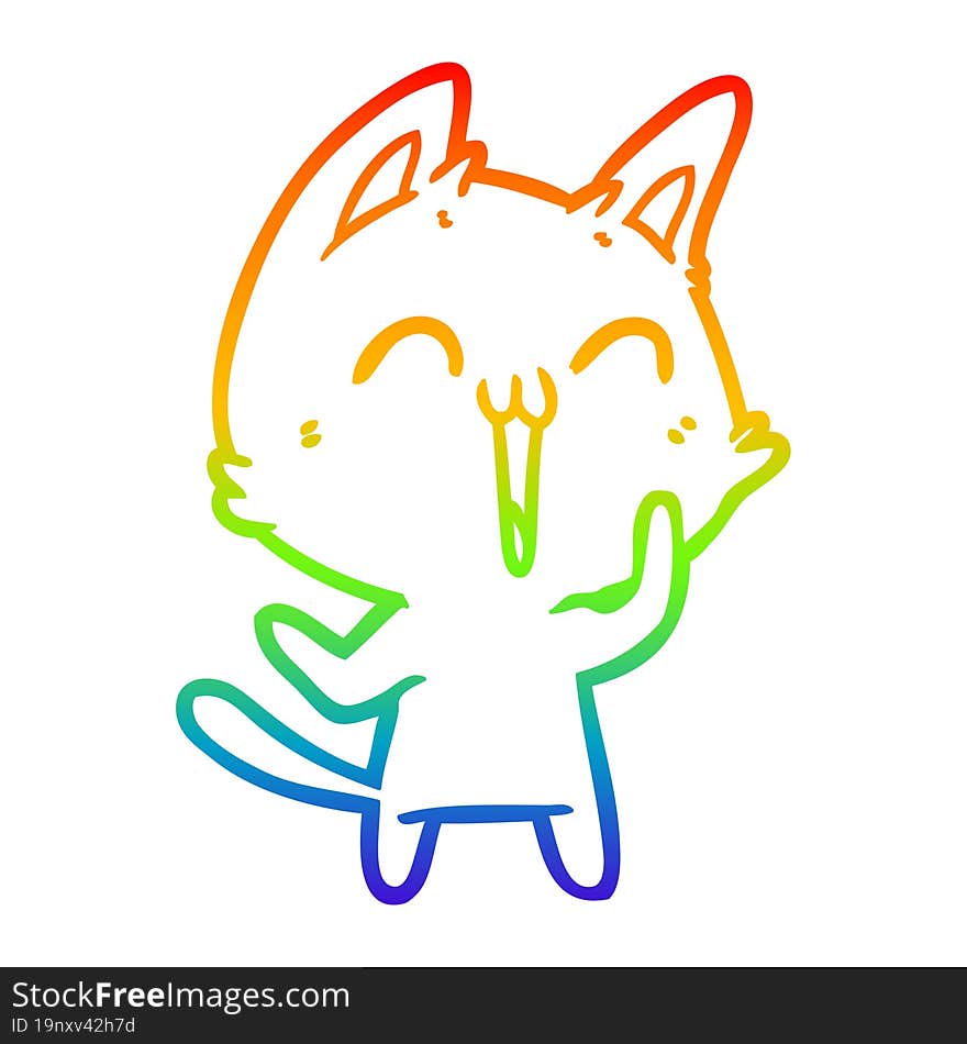 rainbow gradient line drawing happy cartoon cat