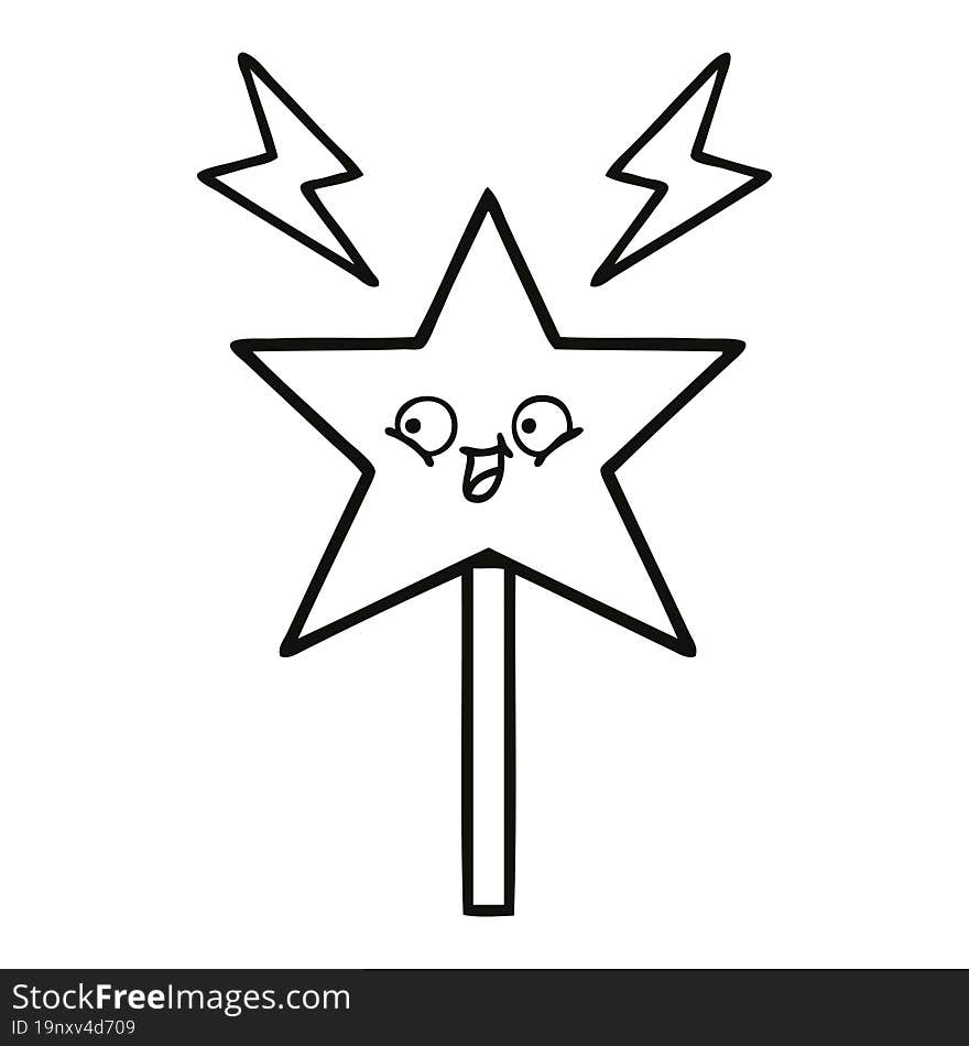 line drawing cartoon of a magic wand