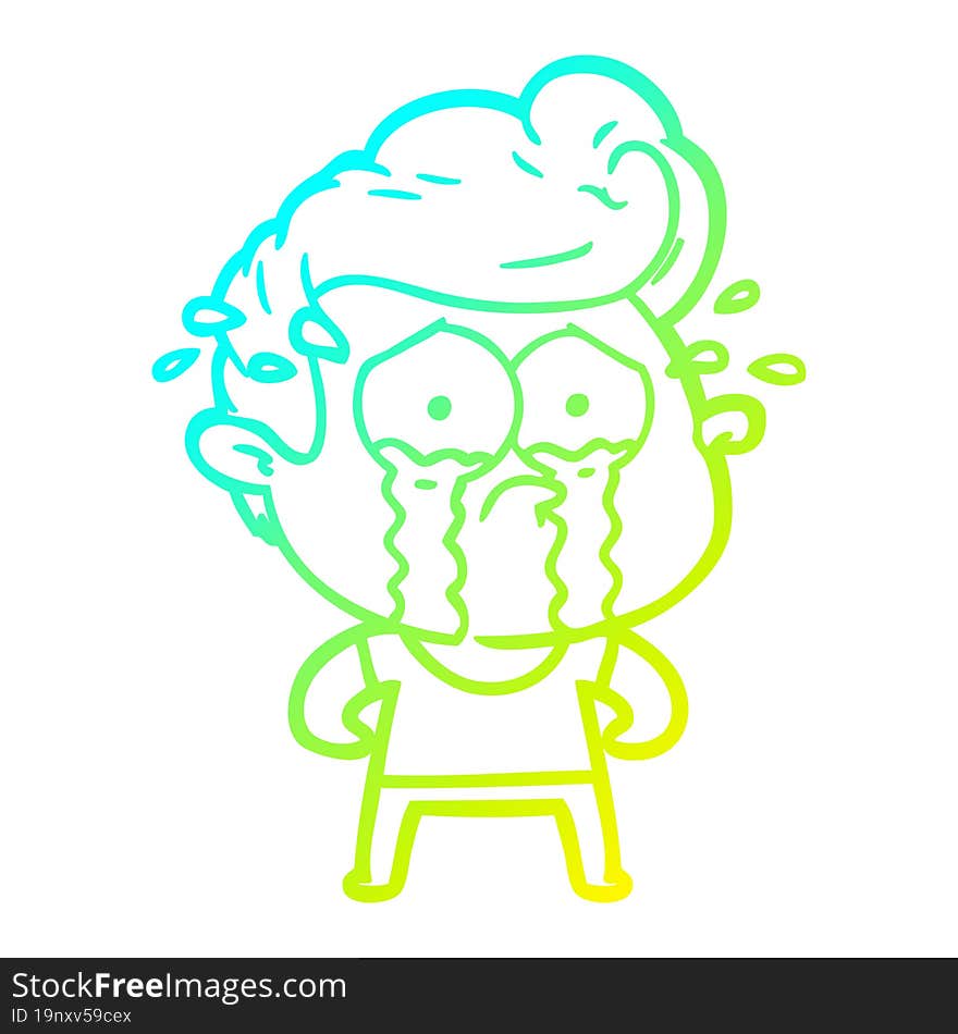 cold gradient line drawing of a cartoon crying man