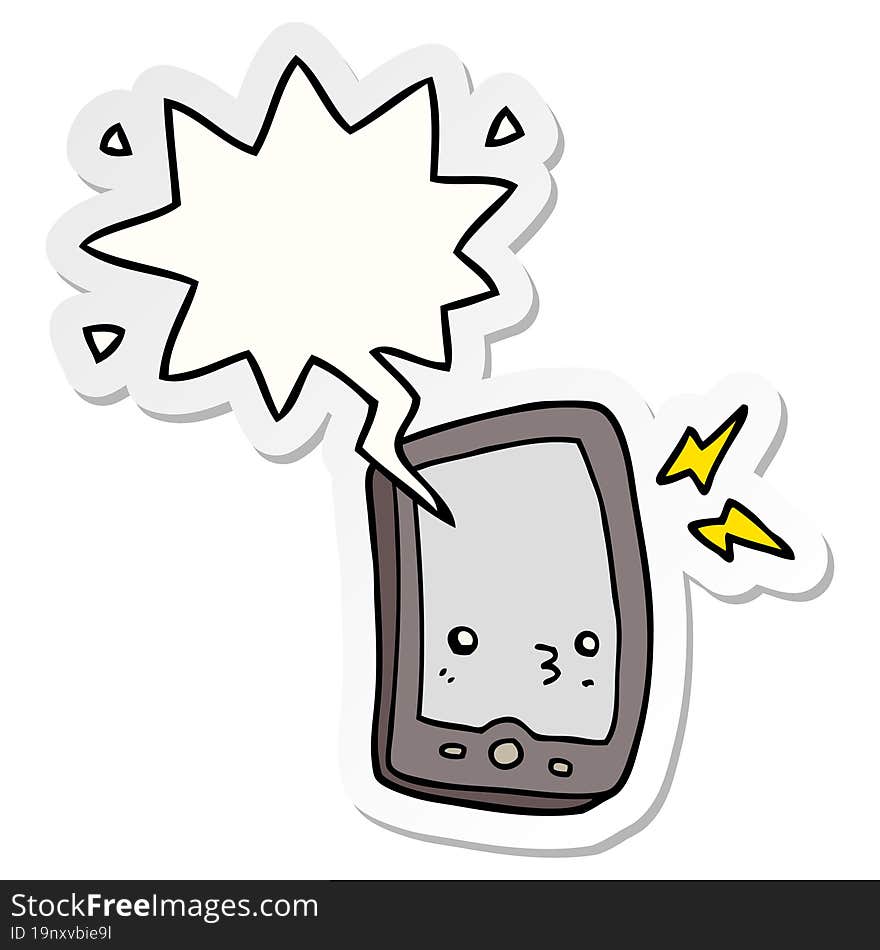 Cartoon Mobile Phone And Speech Bubble Sticker