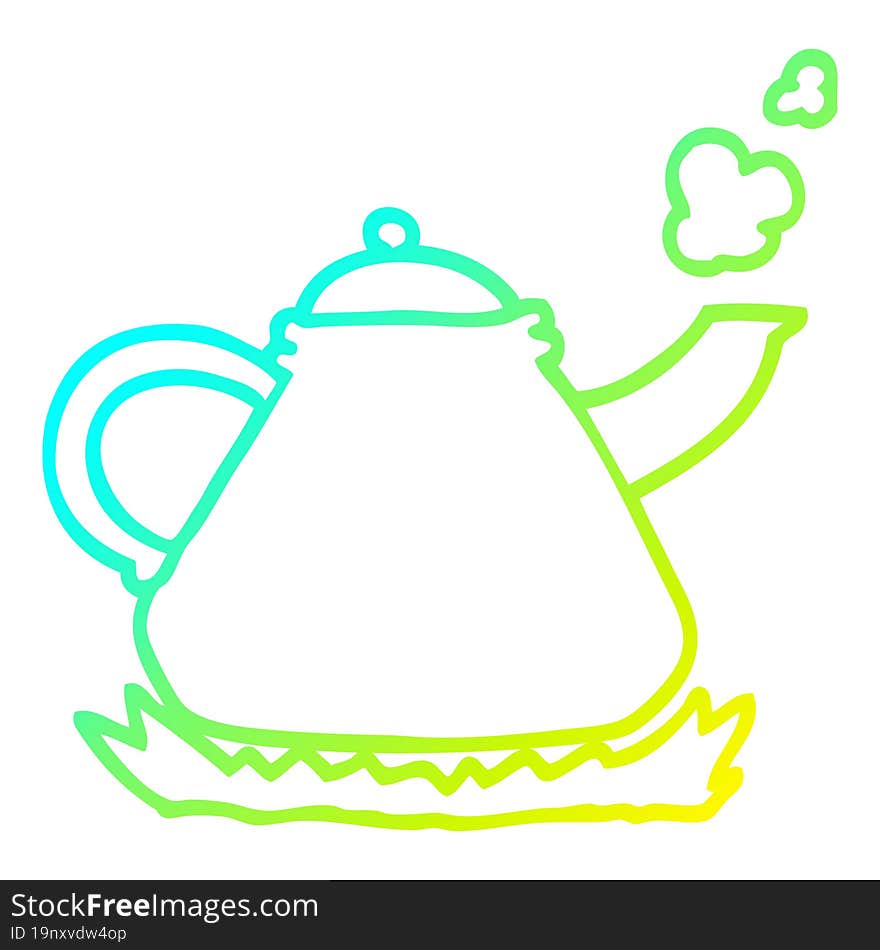 cold gradient line drawing of a cartoon kettle on stove