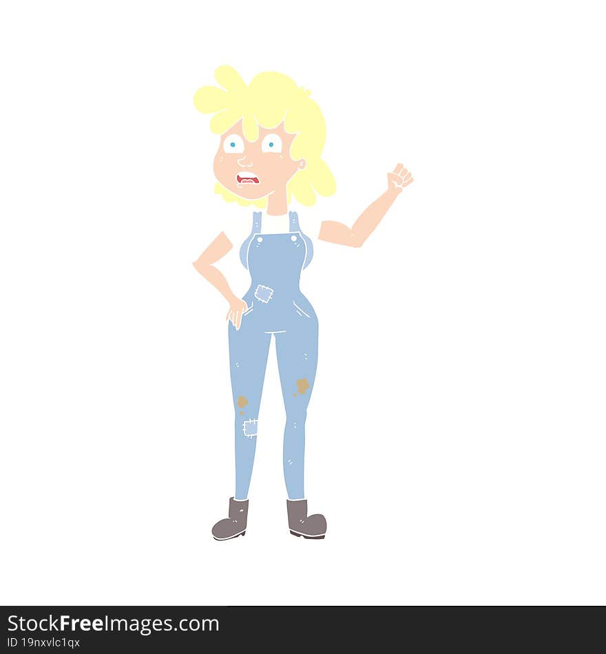 flat color illustration of a cartoon woman shaking fist