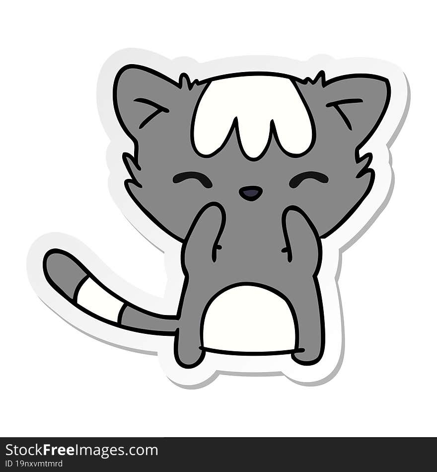 freehand drawn sticker cartoon of cute kawaii cat