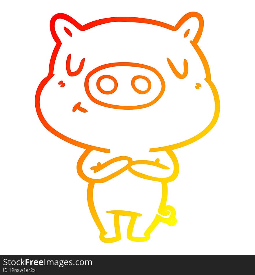 warm gradient line drawing of a cartoon content pig