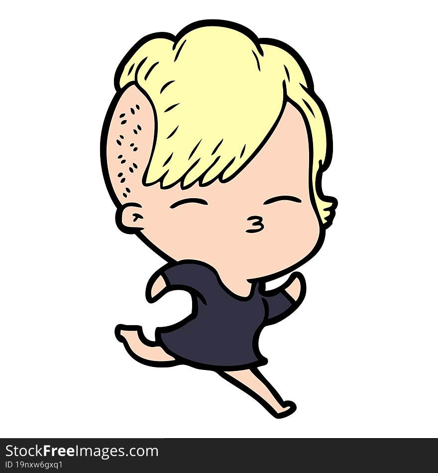 cartoon squinting girl running. cartoon squinting girl running