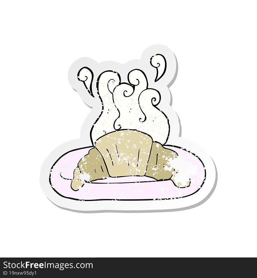 retro distressed sticker of a cartoon croissant