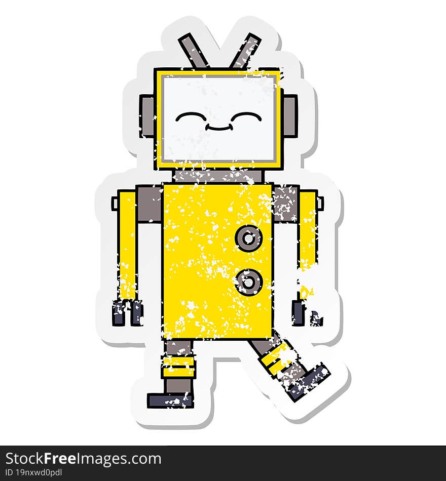 distressed sticker of a cute cartoon robot