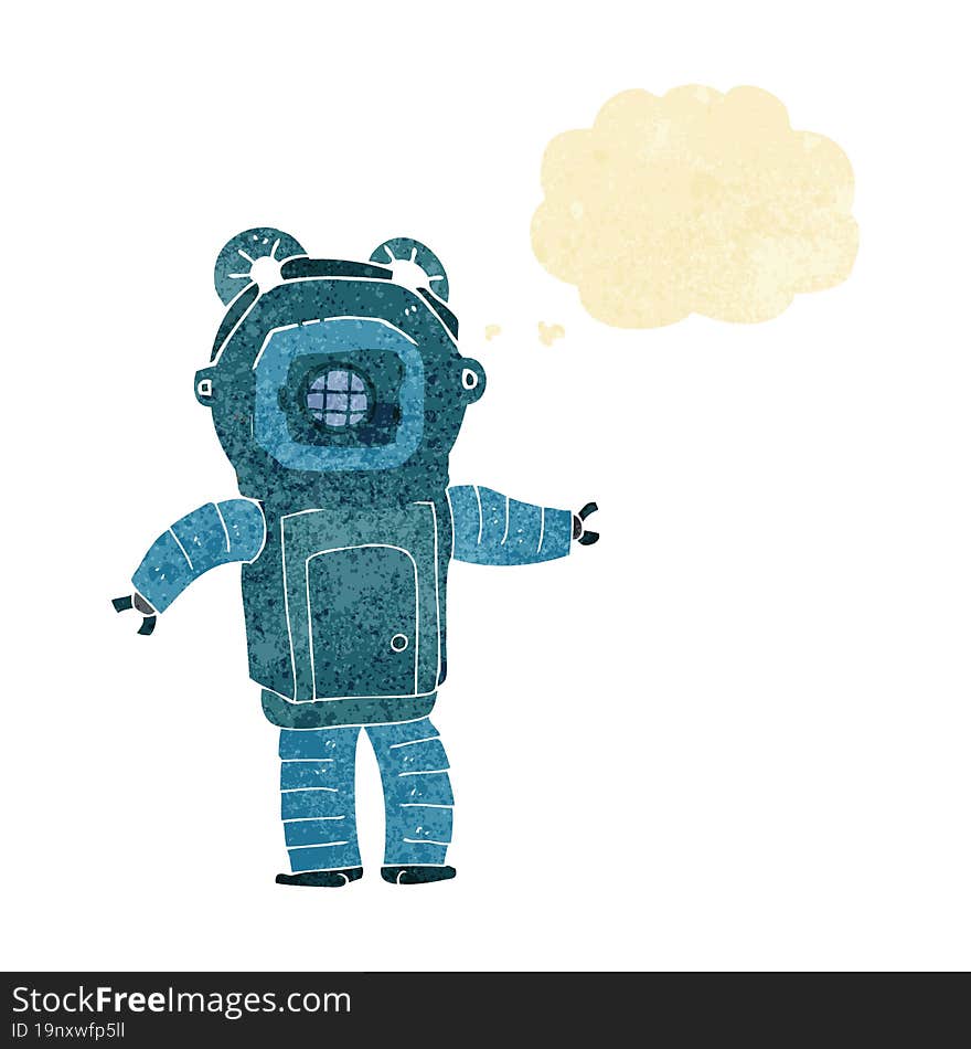 cartoon deep sea diver  with thought bubble