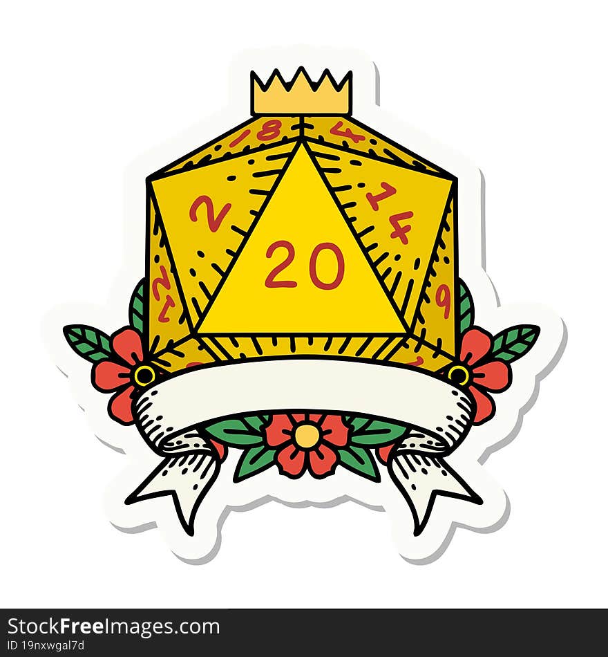 Natural 20 Critical Hit D20 Dice Roll Sticker