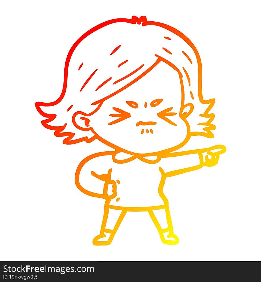 warm gradient line drawing of a cartoon angry woman