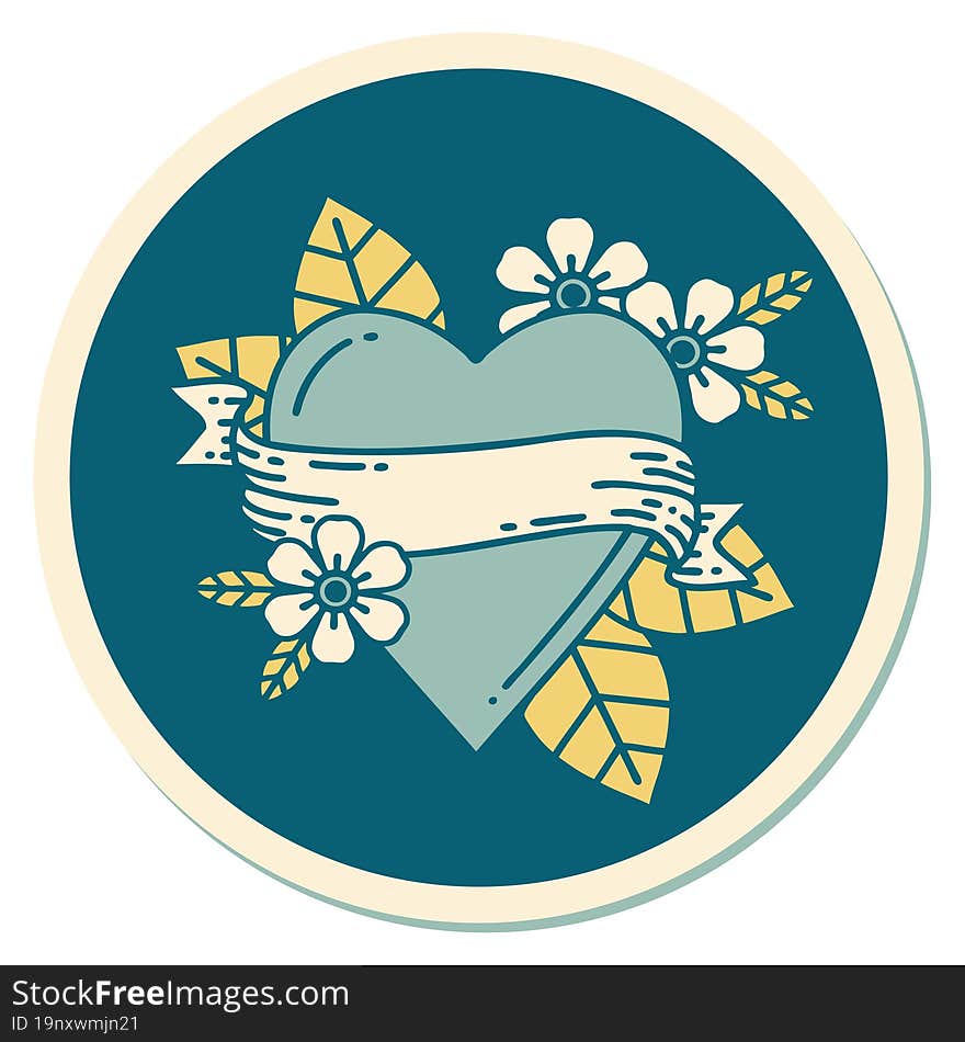 Tattoo Style Sticker Of A Heart And Banner