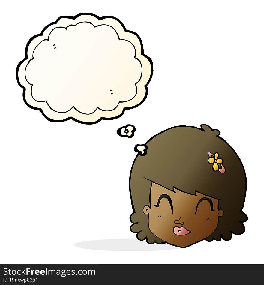 Cartoon Happy Female Face With Thought Bubble