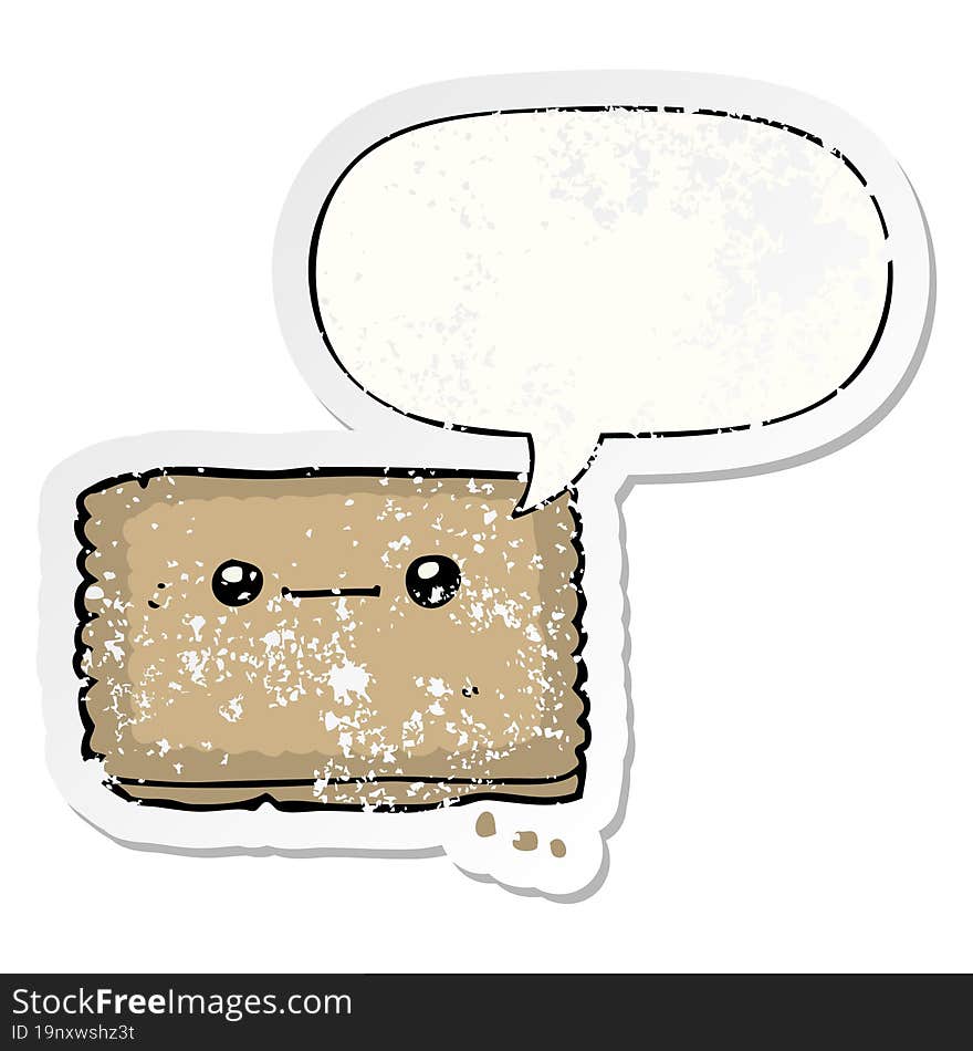 Cartoon Biscuit And Speech Bubble Distressed Sticker